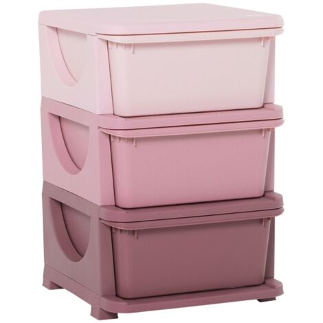 Kids Storage Units with 3 Drawers 3 Tier Chest Vertical Dresser Tower Toy Organiser for Nursery Playroom Kindergarten Pink (1/5)
