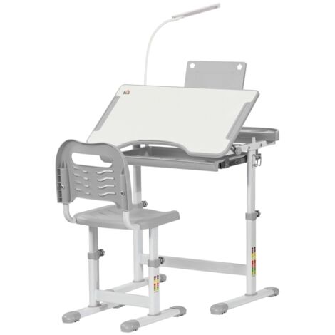 Kids Study Desk and Chair Set w/ Adjustable Height, Storage, Drawer, Grey (1/5)