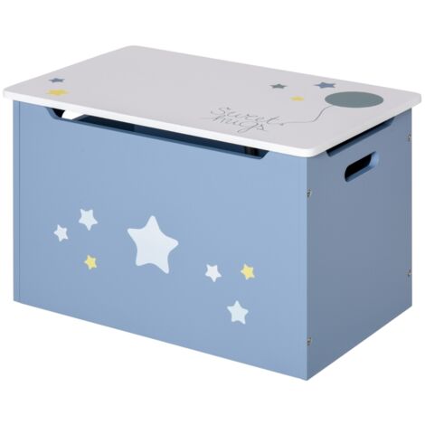 Kids Wooden Toy Box Children Storage Chest Organiser Side Handle Safety Hinge Play Room Furniture Blue (1/5)
