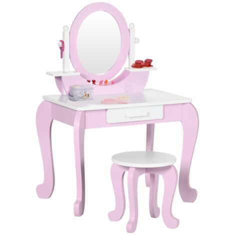 Kids Dressing Table Set, with Mirror, Stool, for Ages 3-6 Years - Pink (1/5)