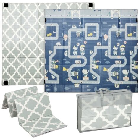 Foldable Baby Play Mat, Baby Playpen, Reversible Foam Playmat, Floor Mats for Toddlers, Traffic and Grey Diamond Theme