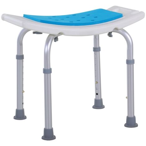 6-Level Height Adjustable Aluminium Bath Room Stool Chair Shower Non-Slip Design w/ Padded Seat Drainage Holes Foot Pad, Blue (1/5)