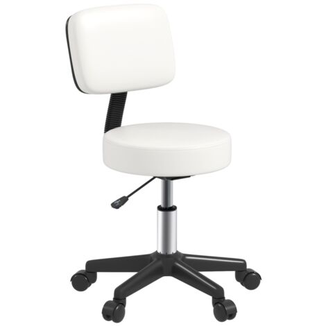 Beautician's Swivel Salon Chair w/ Padded Seat Back 5 Wheels Adjustable Height Salon Hairdressers Tattoo Spa Rolling Cushion Professional 48cm White (1/5)