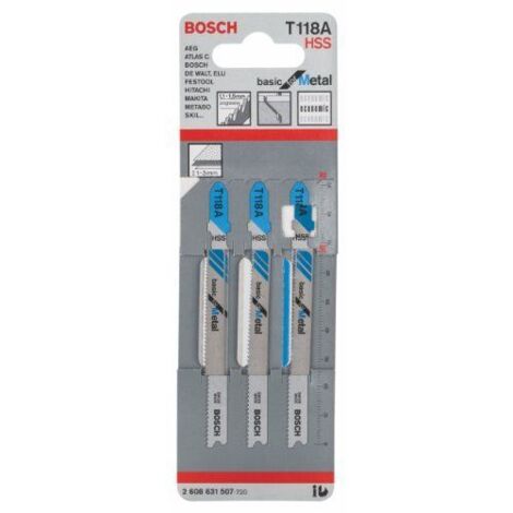 Bosch Professional 3x Lame per seghetto alternativo T 118 A Basic for Metal (per Lamiere di acciaio, accessorio Seghetto alternativo)