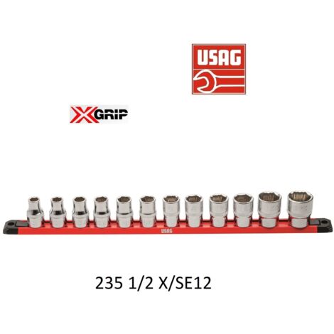 Set 12 bussole attacco 1/2" Usag X-GRIP D.10-24mm 235 1/2" X/SE12 - U02350501 (1/5)