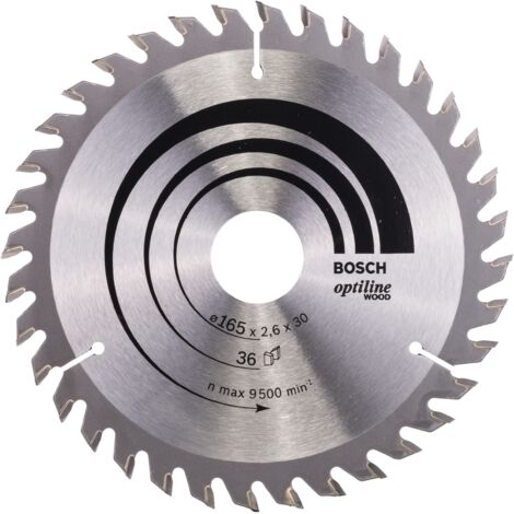 Bosch Professional 1x Lama per sega circolare Optiline for Wood per legno, 165 x 2.6 x 30 mm, 20 denti, Accessorio Sega Circolare, 165 x 2.6/1.6 x 36 mm, 36 Denti