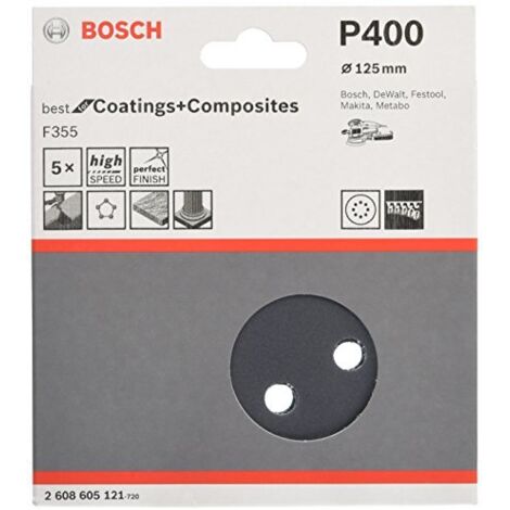 Disco abrasivo F355 BOSCH - Ø 125 mm 8 fori - Grana 400 - 5 pezzi - 2608605121