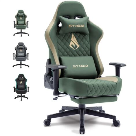 Symino Chaise Gamer Ergonomique - Fauteuil de Bureau avec Repose-Pieds Télescopique, Support Lombaire et Hauteur Réglable - 201kg (Simili Cuir)