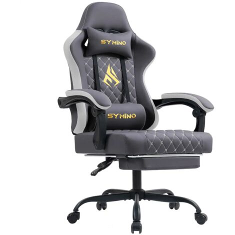 Symino Chaise de Gamer Ergonomique, Chaise Gaming avec Soutien Lombaire Repose-Pieds, Fauteuil de Bureau réglable et pivotant capacité de Charge 151 kg, Cuir PU