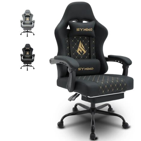 Symino Chaise de Gamer Ergonomique, Chaise Gaming avec Soutien Lombaire Repose-Pieds, Fauteuil de Bureau réglable et pivotant capacité de Charge 150 kg, Cuir PU Noir