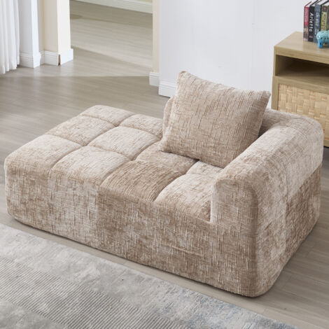 Méridienne Chaise Longue 1 Place, avec Coussin et Poches Latérales, onfort Nuage Assise Ergonomique en Chenille Kaki