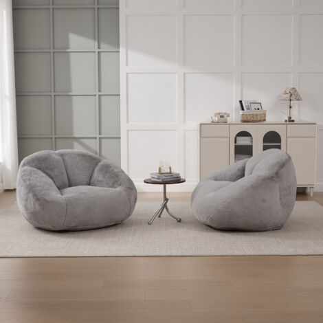 Pouf Fauteuil Enveloppant avec Mousse à Mémoire, Base Antidérapante, Sans Montage, en Velours Doux, Gris Clair