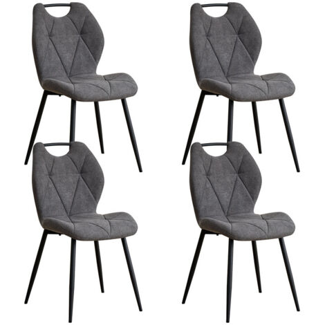 Wokaka Lot de 4 chaises - Chaise de salle à manger avec poignées -  Dossier en Tissu - Gris foncé vintage