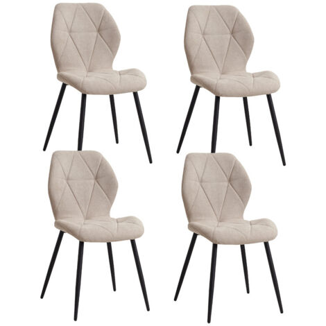 Wokaka Lot de 4 chaises - chaise de salle à manger vintage en forme de diamant - chaise en lin - pieds en métal(beige)