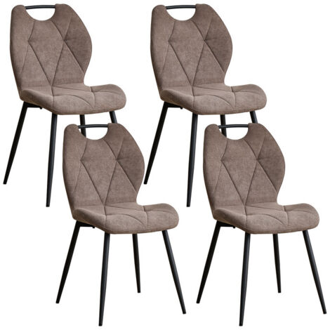 Wokaka Lot de 4 chaises - Chaise de salle à manger avec poignées - Dossier en Tissu - Marron vintage