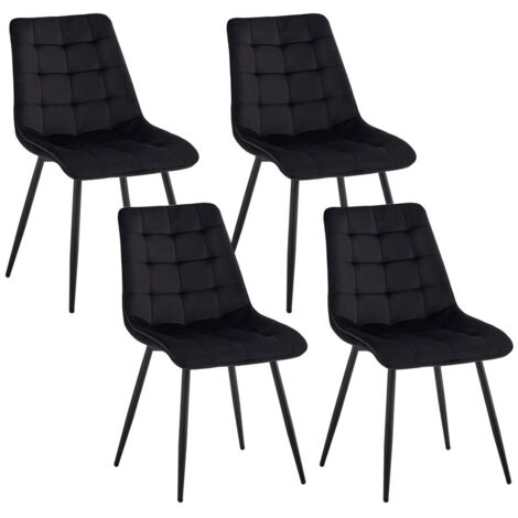 Wokaka – Lot de 4 chaises en velours noir – Chaises de salle à manger ergonomiques – Dimensions 47x43x50 cm – Design rétro élégant