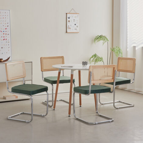 Wokaka Lot de 4 chaises de salle à Manger - Avec Siège Rembourré et Base en Métal Chromé - Velours Vert