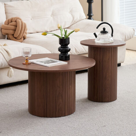 Wokaka – Lot de 2 tables basses rondes – MDF effet bois brun foncé – Dimensions 50/70cm – Finition élégante et pieds antidérapants