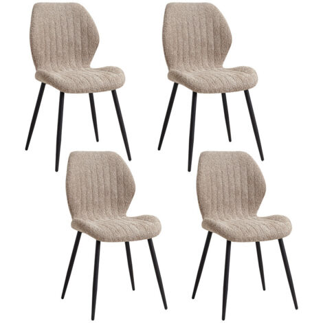 Wokaka Lot de 4 chaises - chaise de salle à manger rétro -chaise en lin-pieds en métal(Brun clair)