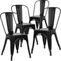 Wokaka – Lot de 4 chaises en métal noir – Style industriel – Confort optimal – Pour intérieur et extérieur – Dossier arrondi et pieds robustes