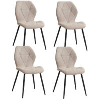Wokaka Lot de 4 chaises - chaise de salle à manger vintage en forme de diamant - chaise en lin - pieds en métal(beige)