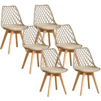 Wokaka lot de 6 chaises salle manger - Scandinave - Dossier en maille - Coussin de siège en cuir(Beige)