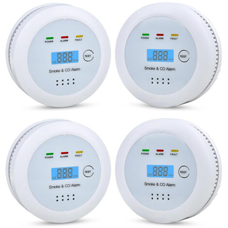 4 detectores inteligentes de humo y monóxido de carbono 2 en 1: alarma visual y audible de 85 dB, pantalla LCD con nivel de CO (pilas no incluidas) (1/5)