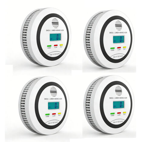 4 detectores de humo y CO 2 en 1 con pantalla: alarma audible de 85 dB, sensor dual (pilas no incluidas) - Seguridad para el hogar y la oficina (1/5)