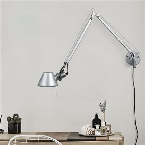 Aplique de pared giratorio con brazo largo, lámpara de escritorio, casquillo E27, lámpara de lectura, para dormitorio (bombilla no incluida).