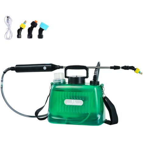 Pulverizador eléctrico de mochila de 5 l, a batería, recargable, con mango telescópico y 3 boquillas.