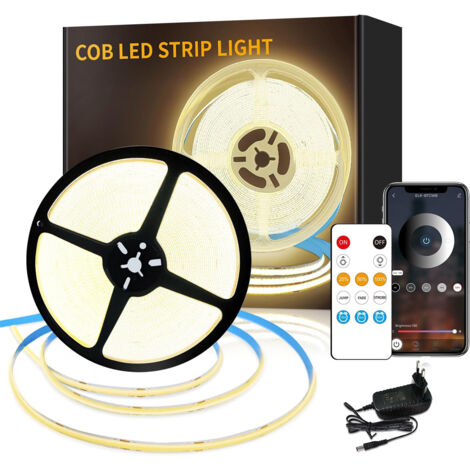 Tira de luces LED de 10 m - 3200 LED, tira de luces LED COB con control remoto y aplicación, autoadhesiva, regulable, luz blanca (1/5)
