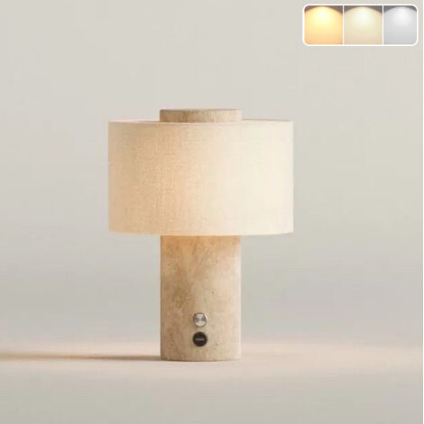 Lámpara de mesa inalámbrica regulable, lámpara de mesita de noche de piedra de lujo, lámpara de escritorio recargable, 3 temperaturas de color.
