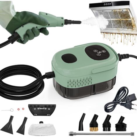 Limpiador a vapor de alta presión de 2500 W con cabezales de cepillo, tanque de agua de 1 L, 6 configuraciones de velocidad, para limpieza del hogar