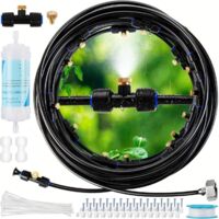 Sistema de nebulización de 18 m - Kit de nebulización para jardín con filtro - Manguera antipolvo y boquillas de latón - Ideal para patio, piscina y barbacoa