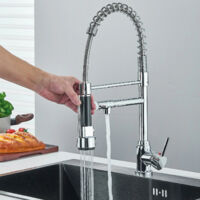 Grifo monomando giratorio para fregadero de cocina BOMCLAP 1, rotación de 360°, caño doble y rociador extraíble.