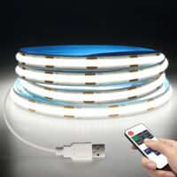 Tira de luz LED de 2 m, tira de luz LED COB con control remoto, tira de luz LED autoadhesiva, regulable, luz blanca
