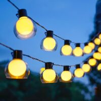 Guirnalda de luces para exterior de 10 m, lámpara de jardín impermeable con 40 bombillas, guirnalda de luces navideñas, luz cálida de 2700 K