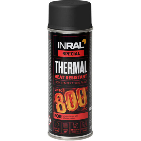 Hochtemperaturfarbe INRAL Thermal 800 °C – Silikon-Emaille schwarz matt, schnelltrocknend, Schutz für Ofen & Heizkörper – 400 ml