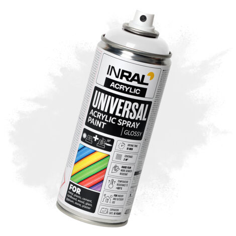 Acryllack-Spray INRAL RAL9010 Reinweiß glänzend – schnelltrocknend, langlebiger Schutz für Innen-/Außenbereich – 400 ml