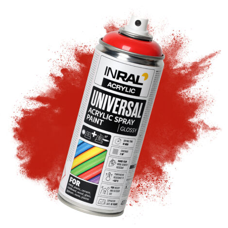 Acryllack-Spray INRAL RAL3020 Verkehrsrot glänzend – schnelltrocknend, langlebiger Schutz für Innen-/Außenbereich – 400 ml