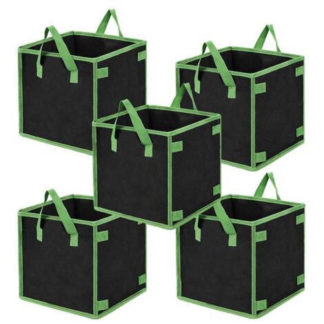Quadratische Pflanzsäcke 7 Gallonen – Robuste Vliesstoff-Töpfe mit Griffen für Indoor- und Outdoor-Garten, 5er Set, Grün