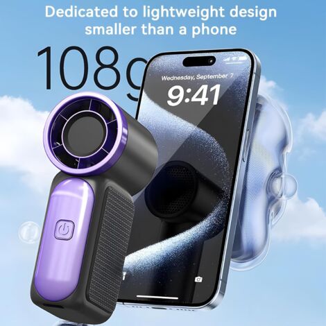 Tragbarer USB-Ventilator, LED Display, 6 Geschwindigkeiten, 3000mAh ...