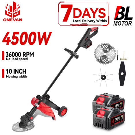 Kabelloser Elektrischer Rasenmäher 10 Zoll, Bürstenloser Motor 4.500 W 38.000 U/min, Gartengerät, Makita 18V Akku Kompatibel, Inklusive 2 Akkus und 1 Ladegerät (1/5)