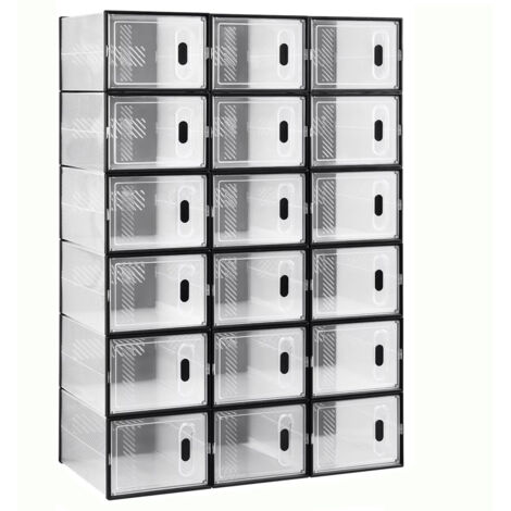 Schuhaufbewahrungsboxen, Transparente Schwarze Schuhboxen, 18 Stück, Faltbarer Schuhschrank, Stapelbare Schuhkartons mit Magnetischer Tür (1/5)