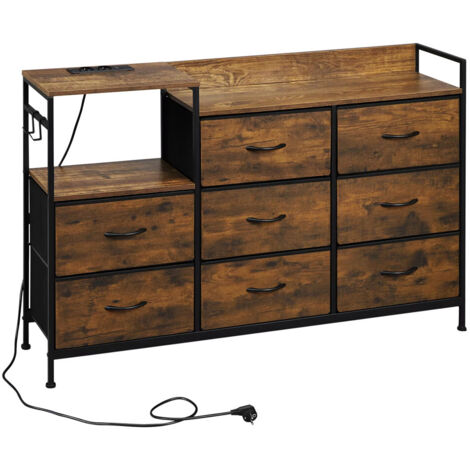 Commode 8 Tiroirs 132x88x30 Cm – Meuble de Rangement Avec Station de Charge, Crochets Et Tiroirs en Tissu Pour Salon Et Chambre (1/5)