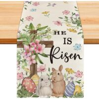 Ostern Tischläufer 183x33cm Hase und Eier Motiv Frühjahrsdeko Tischdeko für Haus Osternfeier C