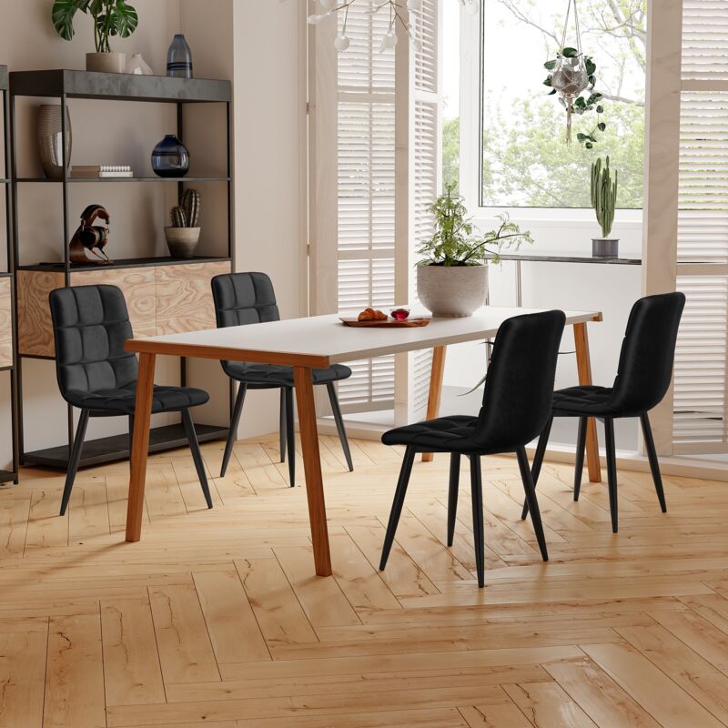 Vasagle – Lot de 4 chaises de salle à manger – Cadre en acier – Ergonomiques – Marron rustique et noir – Pour salon et cuisine