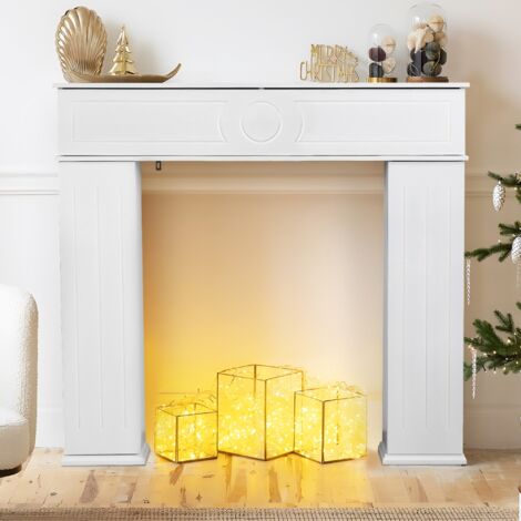 Buffet 107 cm, avec 4 compartiments rabattables, nombreux rangements, MDF, adapté au salon et à la chambre, cheminée décorative de couloir - Blanc (1/5)