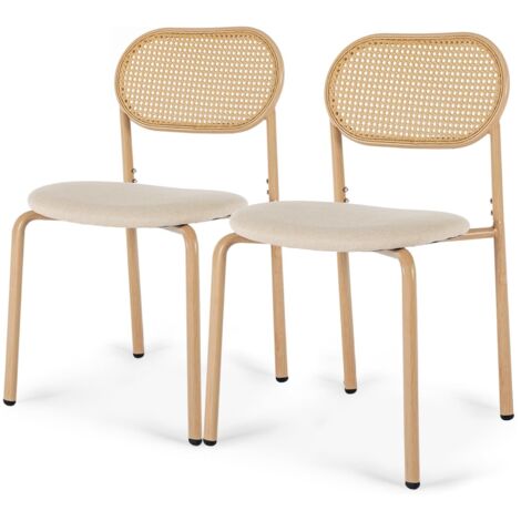 Eifson – Lot de 2 chaises de salle à manger en rotin tressé – Siège rembourré ergonomique – Pieds réglables pour surfaces irrégulières – Bois naturel