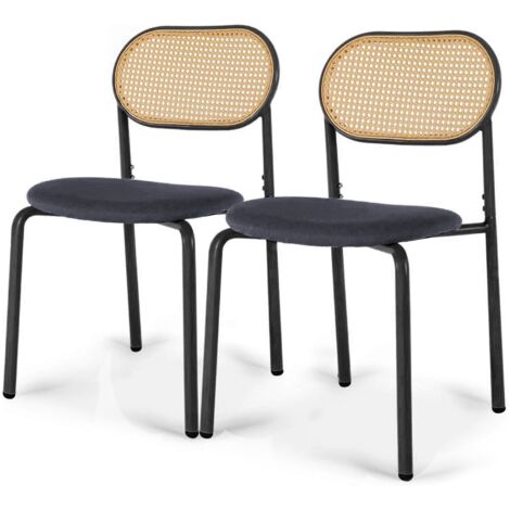 Eifson – Lot de 2 chaises de salle à manger en rotin tressé – Dossier ergonomique – Siège rembourré – Pieds réglables – Noir
